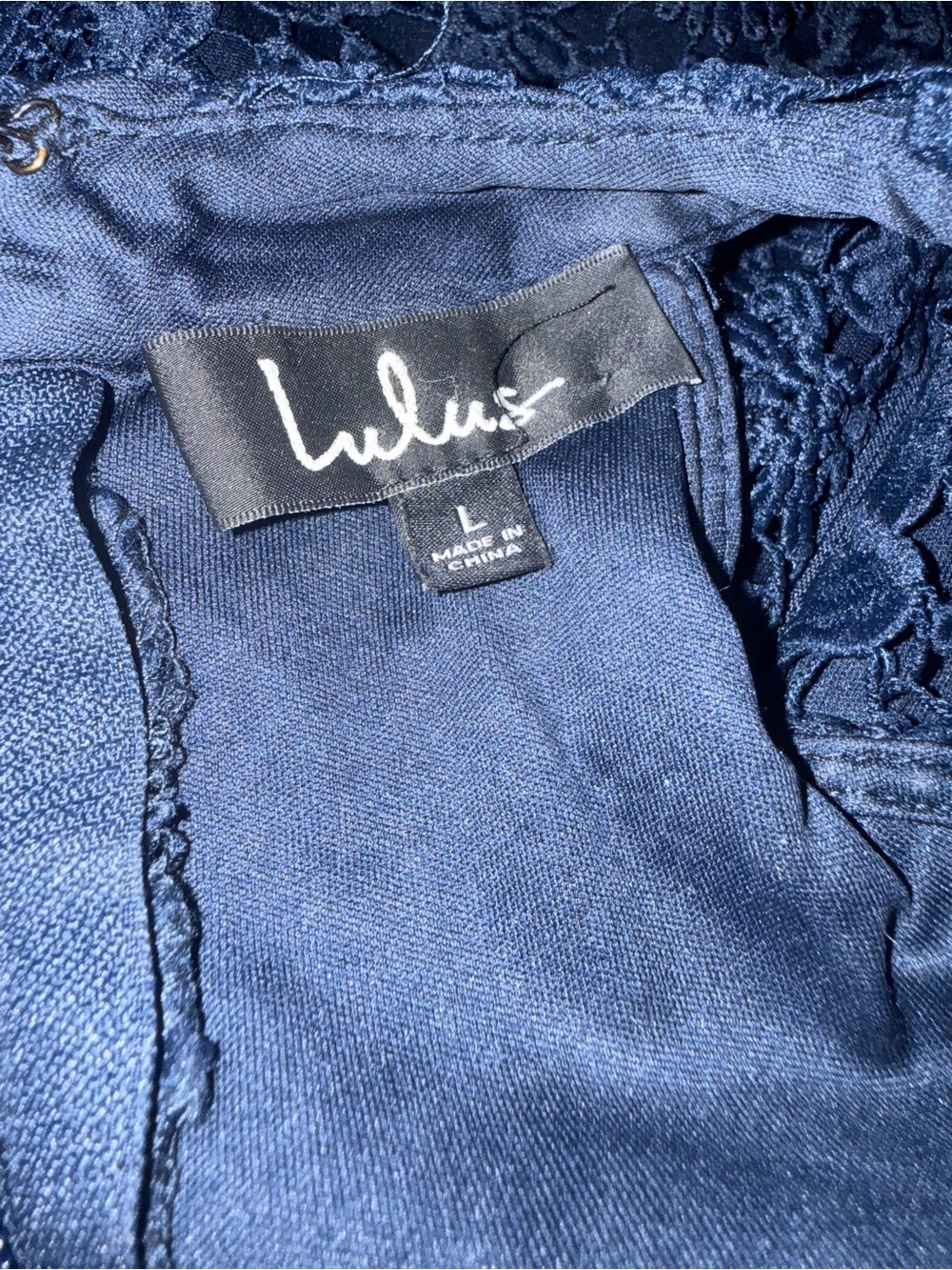 Lulus Navy Blue Floral Lace Halter Dress Sleeveless Back Zipper Women Large - Picture 6 of 6